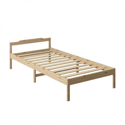 Solid Timber Pine Wood Bed Frame King Single -Natural