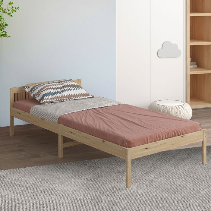 Solid Timber Pine Wood Bed Frame King Single -Natural