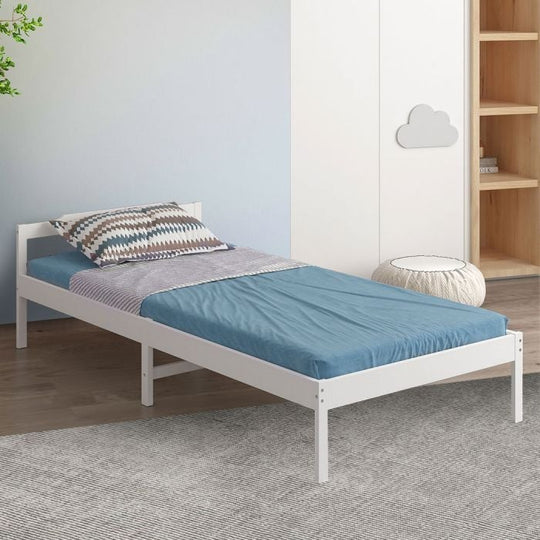 Solid Timber Pine Wood Bed Frame King Single -White