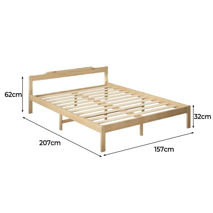 Solid Timber Pine Wood Bed Frame Queen-Natural