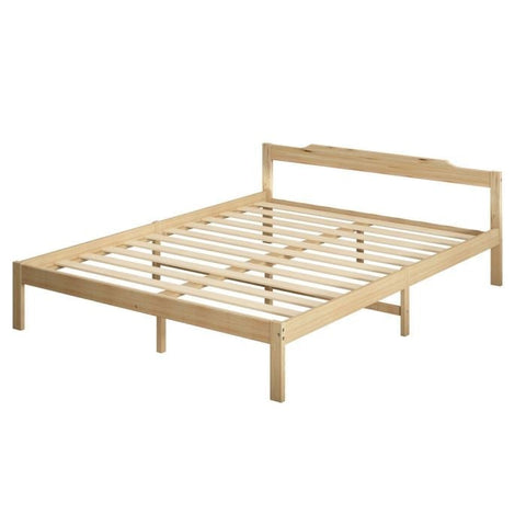 Solid Timber Pine Wood Bed Frame Queen-Natural