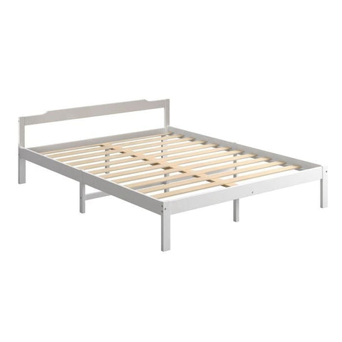 Solid Timber Pine Wood Bed Frame Queen -White