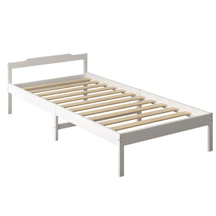 Solid Timber Pine Wood Bed Frame Single-White