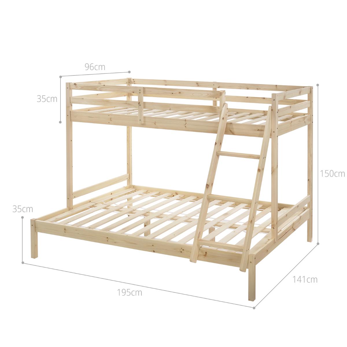 Bedroom Solid Timber Triple Bunk Bed Single over Double Natural