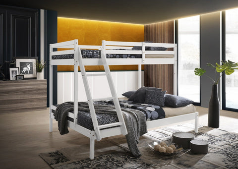 Bedroom Solid Timber Triple Bunk Bed Single over Double White