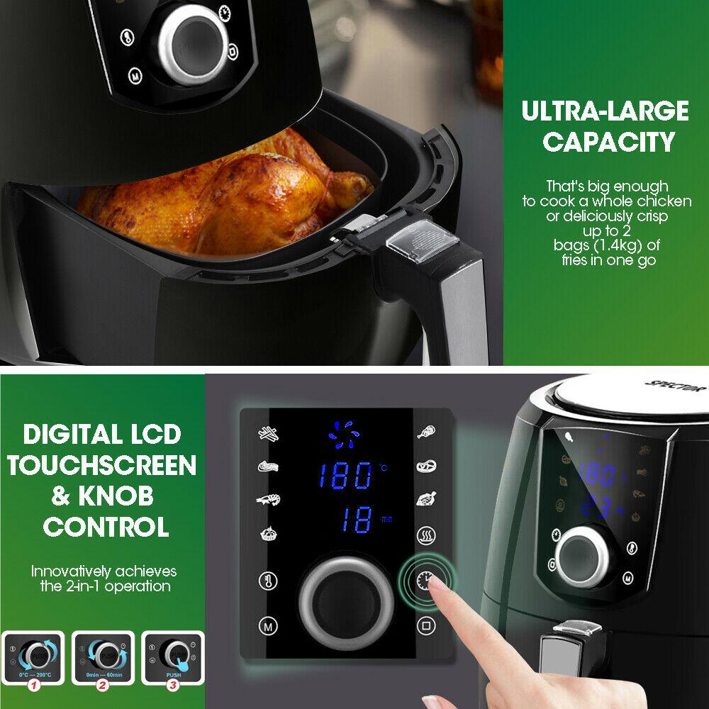 kitchen supplies Spector New 7L Air Fryer LCD Health Cooker Low Oil Rapid Deep Frying 1800W Black