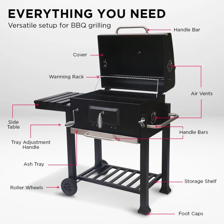 Square outdoor barbecue grill bbq