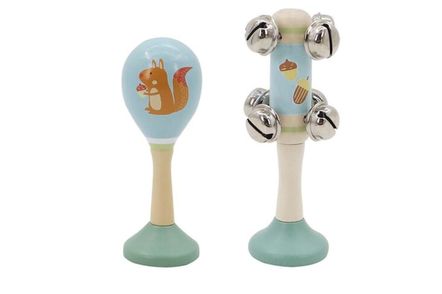 Squirrel Wooden Maraca & Bell Stick Set