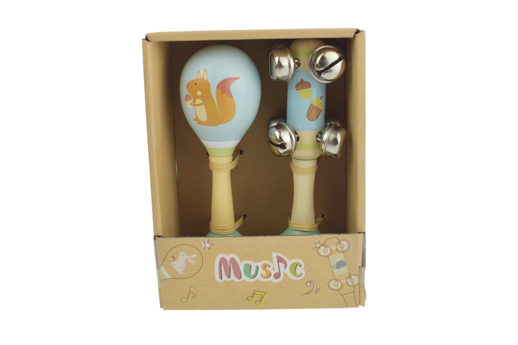 Squirrel Wooden Maraca & Bell Stick Set