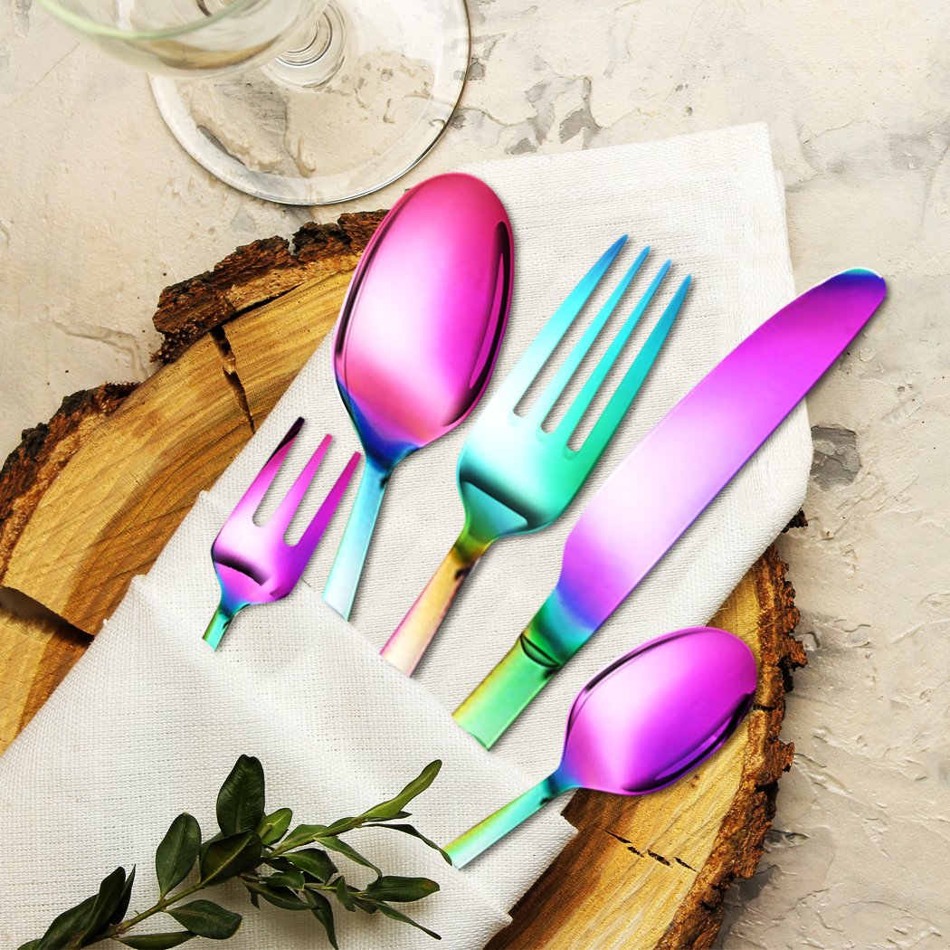 Kitchen Supplies Stainless Steel Cutlery Set Glossy Knife Fork Spoon Teaspoon Child Rainbow 30pcs