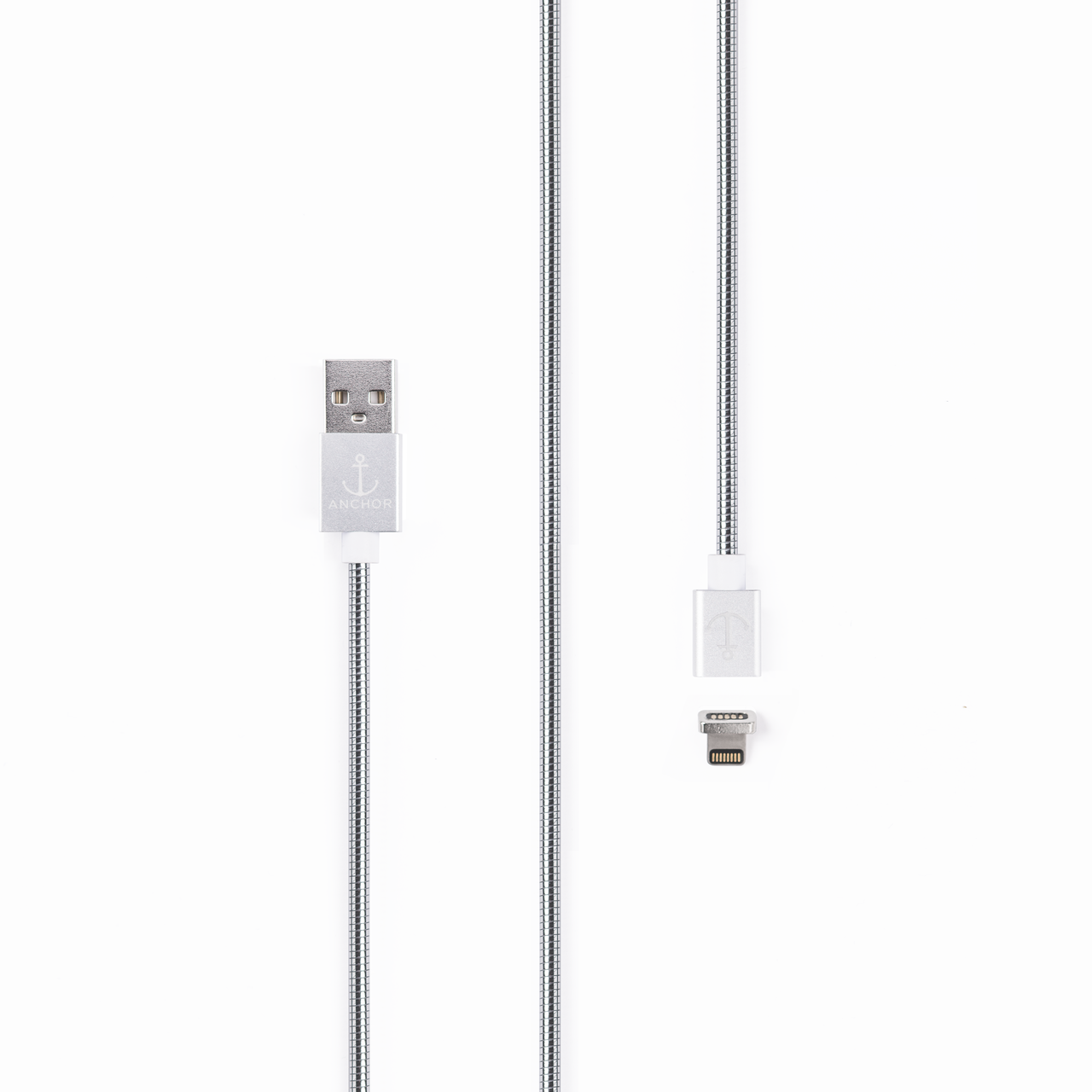 Stainless steel magnetic charging cable with USB