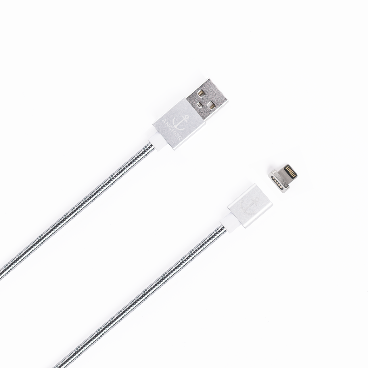 Stainless steel magnetic charging cable with USB