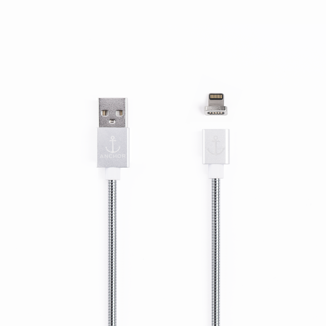 Stainless steel magnetic charging cable with USB