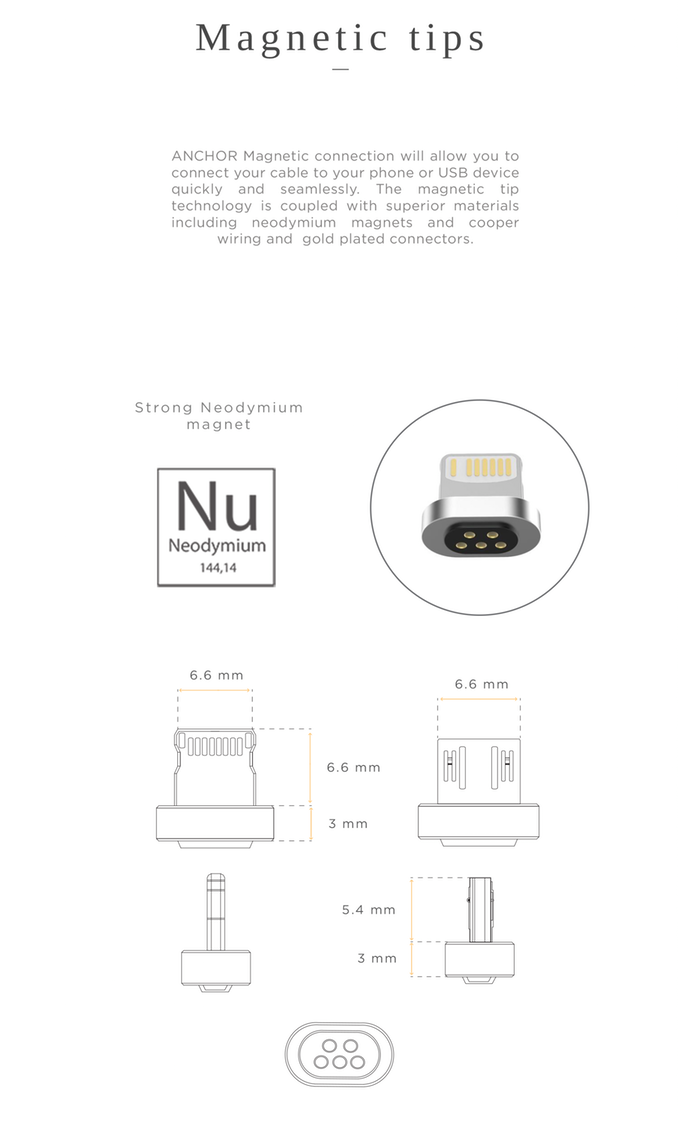 Stainless steel magnetic charging cable with USB