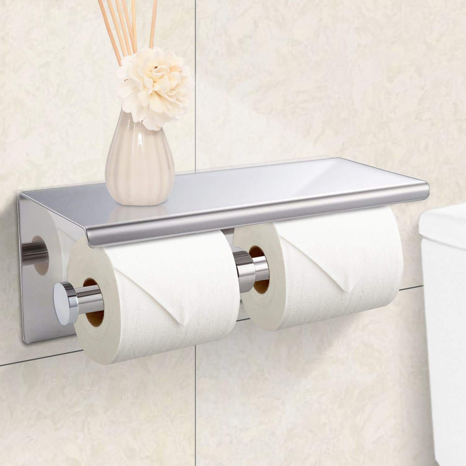 bathroom Stainless Steel Paper Roll Holders Towel Tissue Bath Toilet Double Storage Hooks