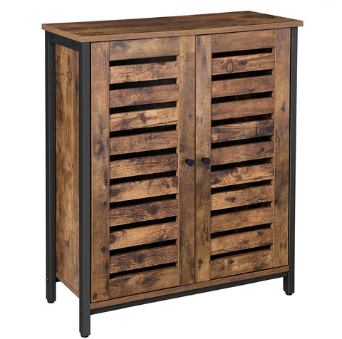Standing Cabinet Sideboard With Louvred Doors Industrial Design Rustic Brown