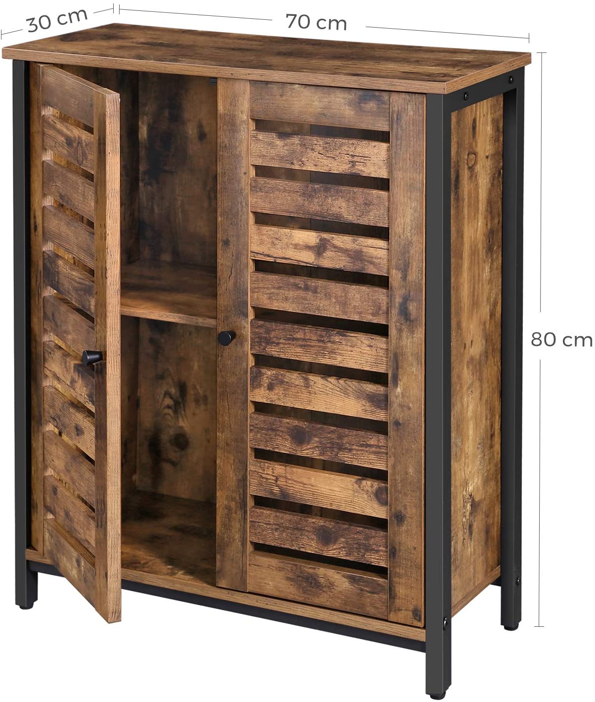 Standing Cabinet Sideboard With Louvred Doors Industrial Design Rustic Brown