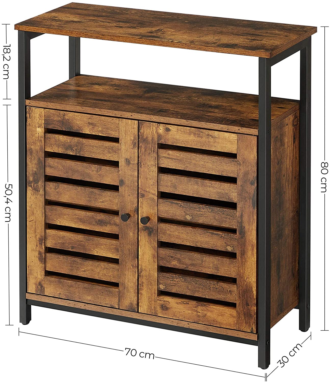 Standing Cabinet With Shelf Cupboard With Louvred Doors Rustic Brown