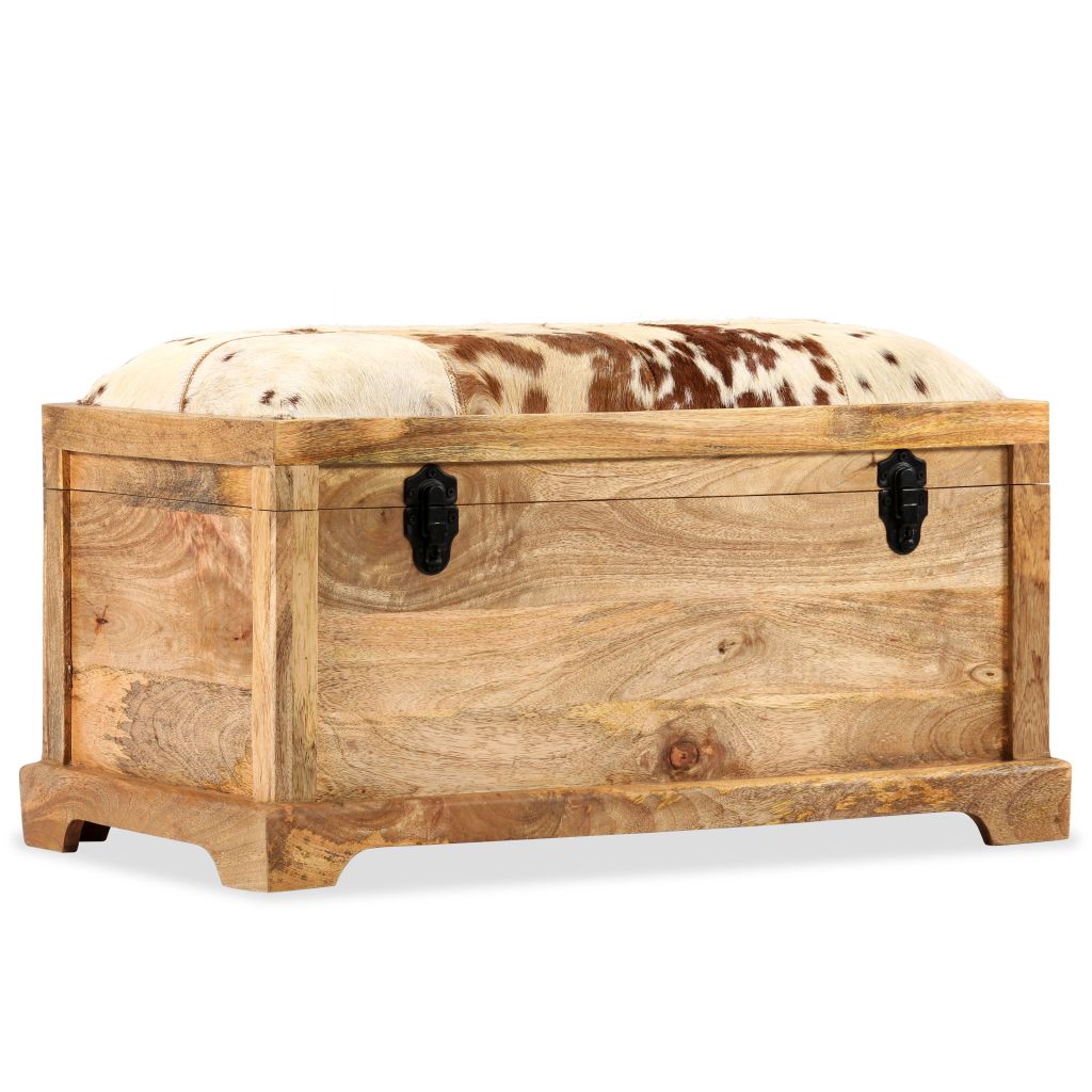 Storage Bench Genuine Leather and Solid Mango Wood 80x44x44 cm