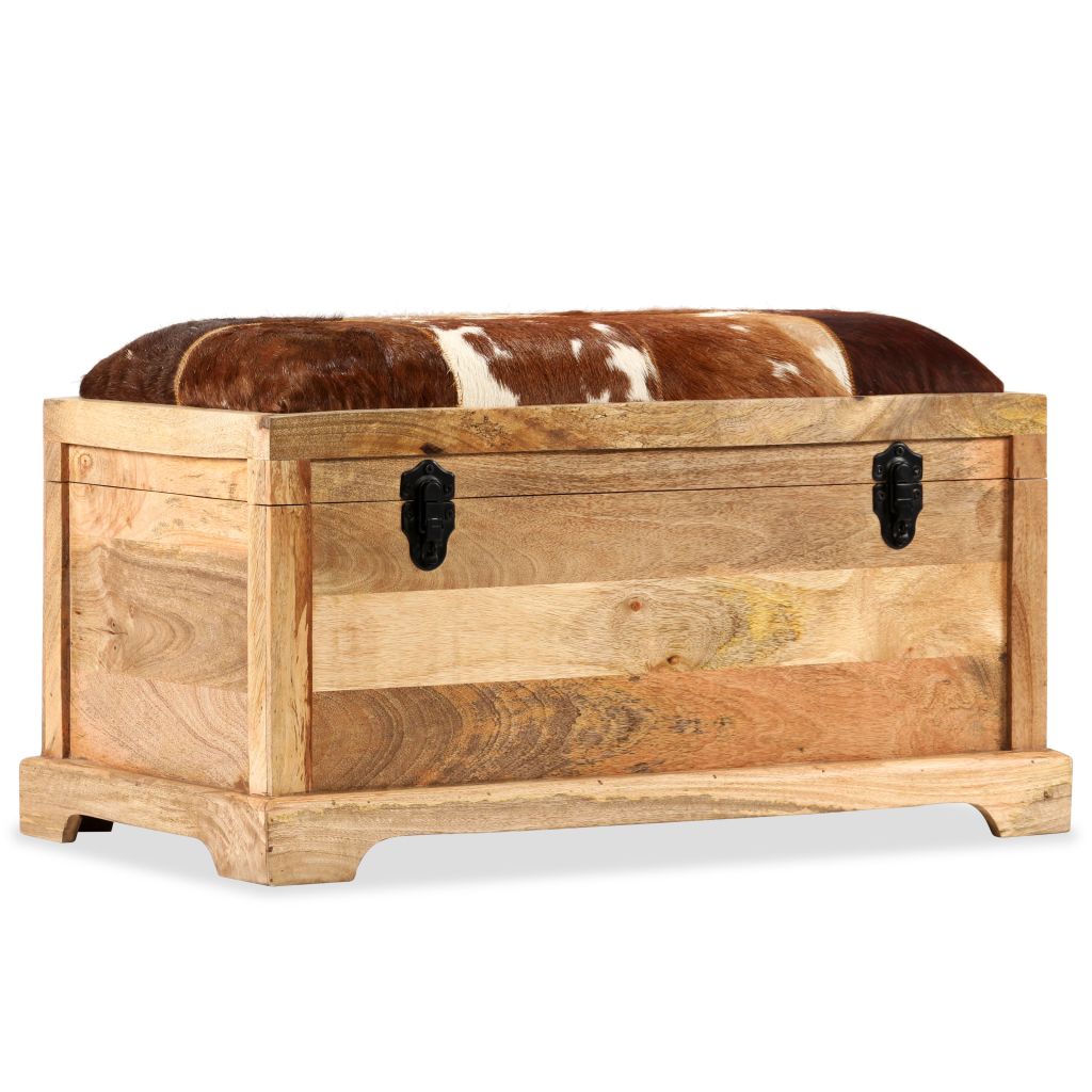 Storage Bench Genuine Leather and Solid Mango Wood 80x44x44 cm