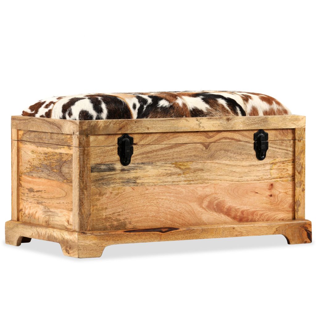 Storage Bench Genuine Leather and Solid Mango Wood 80x44x44 cm