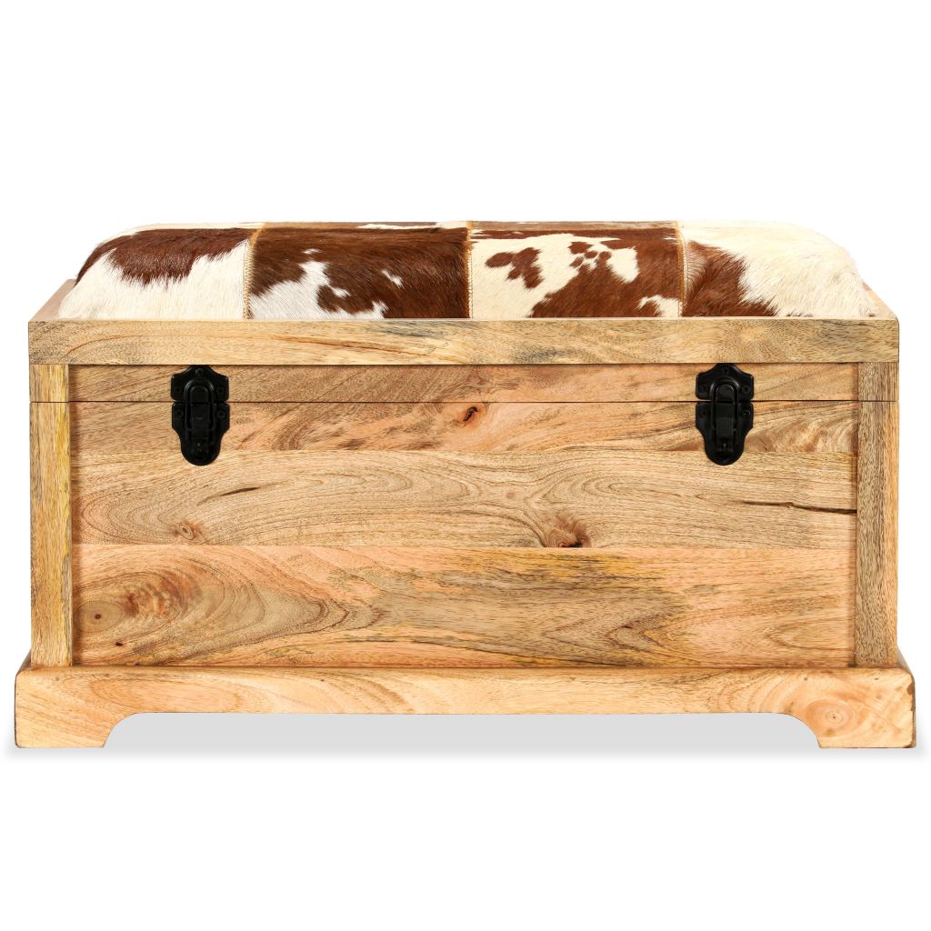 Storage Bench Genuine Leather and Solid Mango Wood 80x44x44 cm