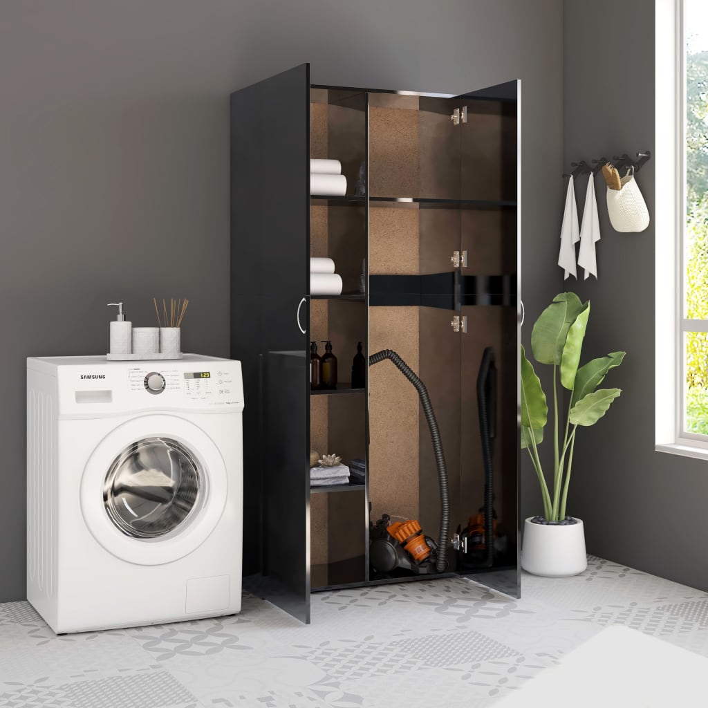 Storage Cabinet High Gloss Black 80x35.5x180 cm Chipboard