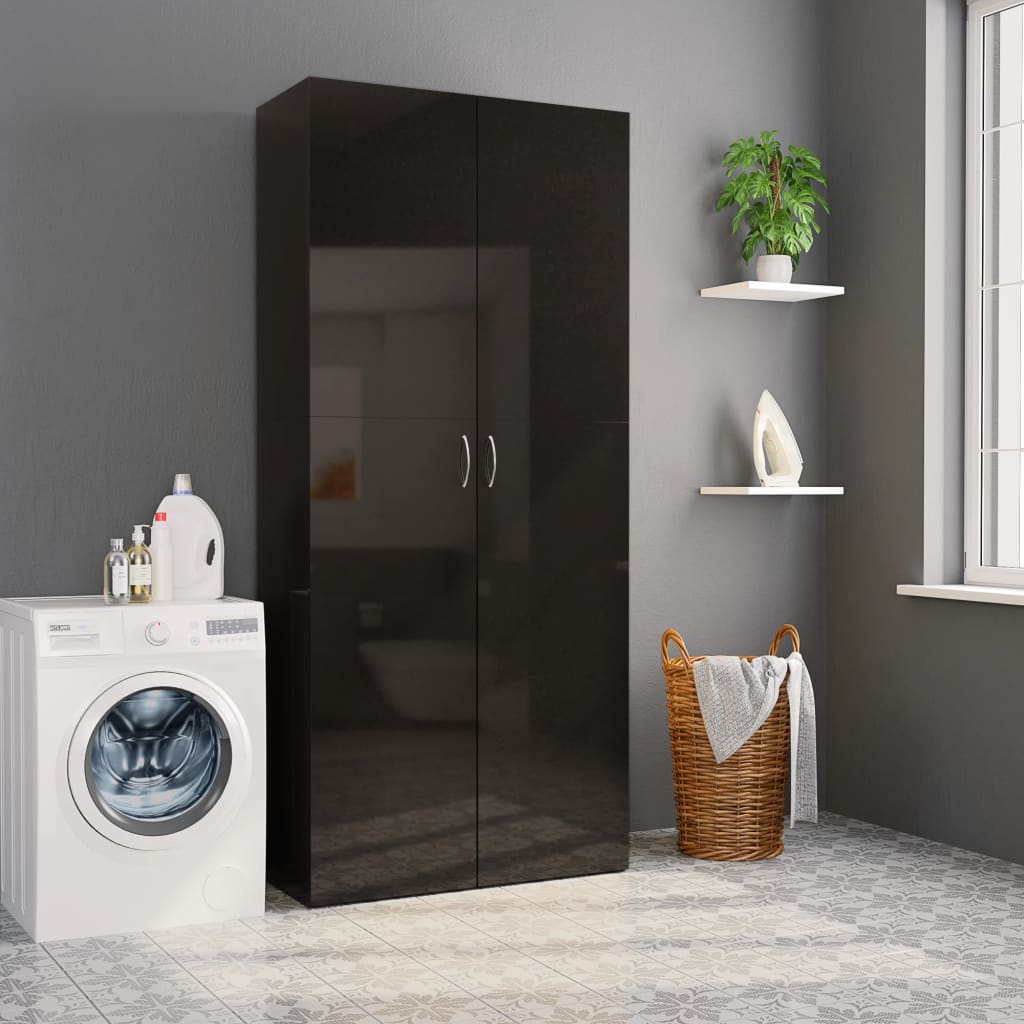 Storage Cabinet High Gloss Black 80x35.5x180 cm Chipboard