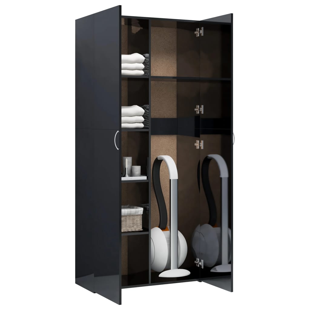 Storage Cabinet High Gloss Black 80x35.5x180 cm Chipboard