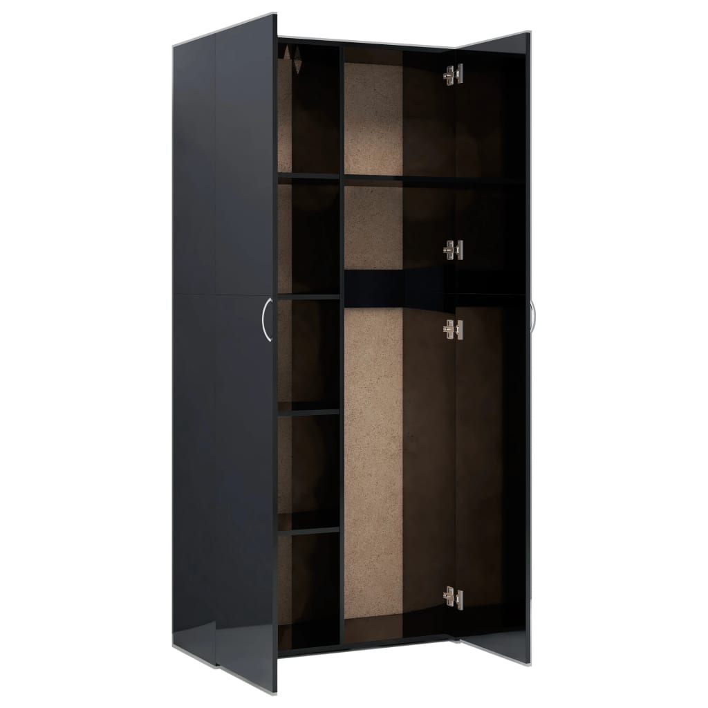 Storage Cabinet High Gloss Black 80x35.5x180 cm Chipboard