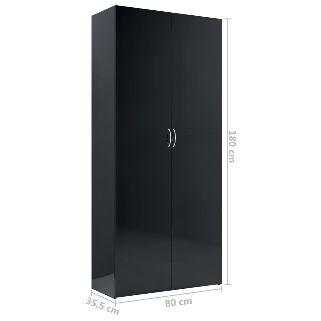 Storage Cabinet High Gloss Black 80x35.5x180 cm Chipboard