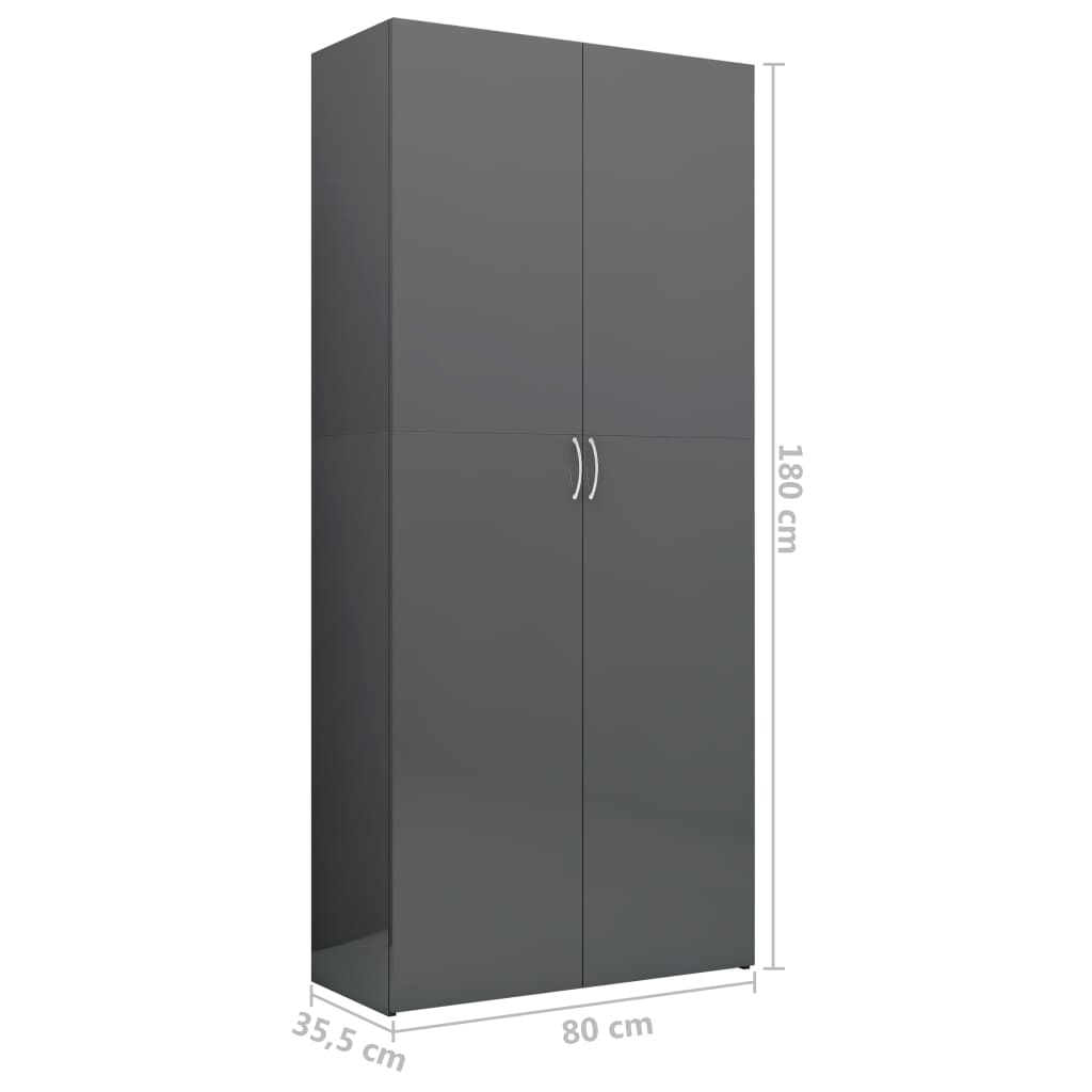 Storage Cabinet High Gloss Grey 80x35.5x180 cm Chipboard