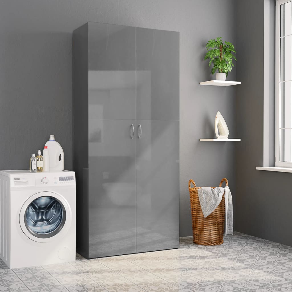 Storage Cabinet High Gloss Grey 80x35.5x180 cm Chipboard