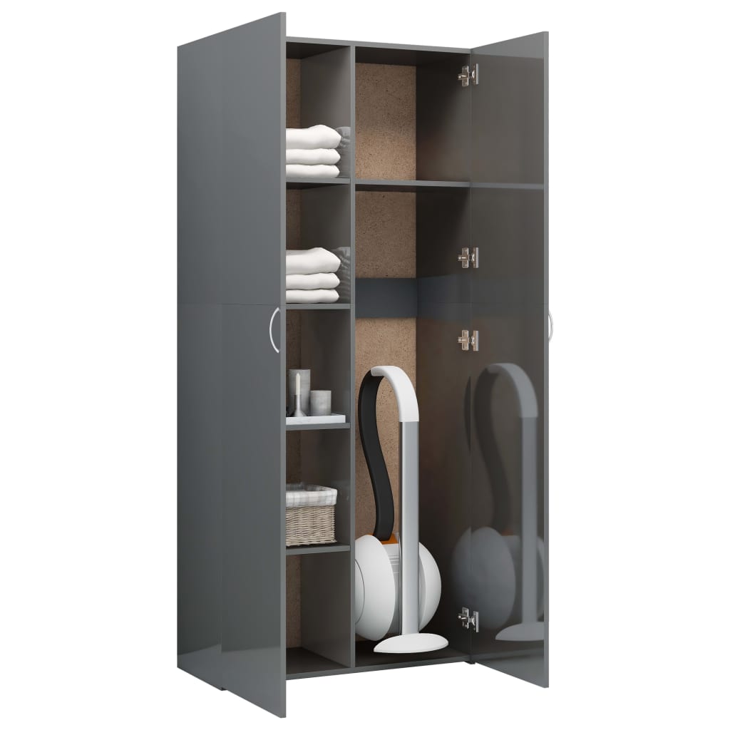 Storage Cabinet High Gloss Grey 80x35.5x180 cm Chipboard