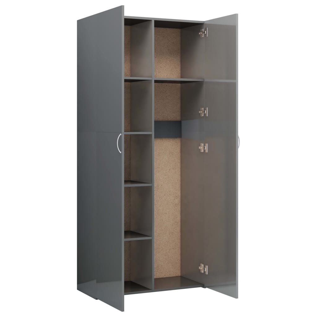 Storage Cabinet High Gloss Grey 80x35.5x180 cm Chipboard