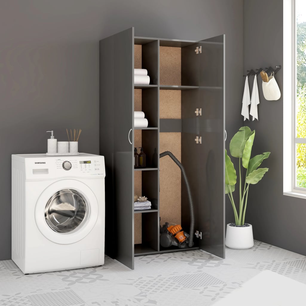 Storage Cabinet High Gloss Grey 80x35.5x180 cm Chipboard