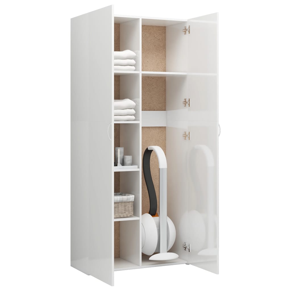 Storage Cabinet High Gloss White 80x35.5x180 cm Chipboard