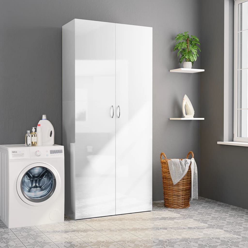 Storage Cabinet High Gloss White 80x35.5x180 cm Chipboard