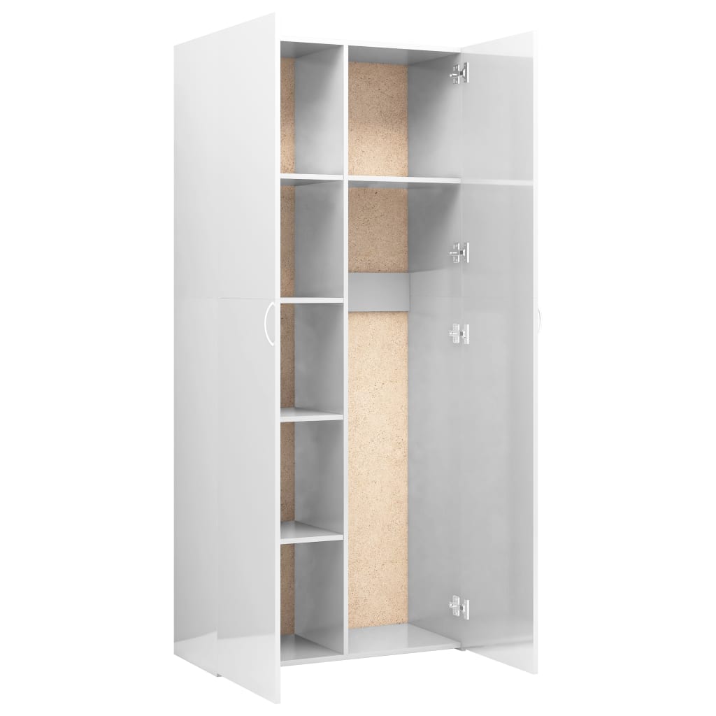 Storage Cabinet High Gloss White 80x35.5x180 cm Chipboard