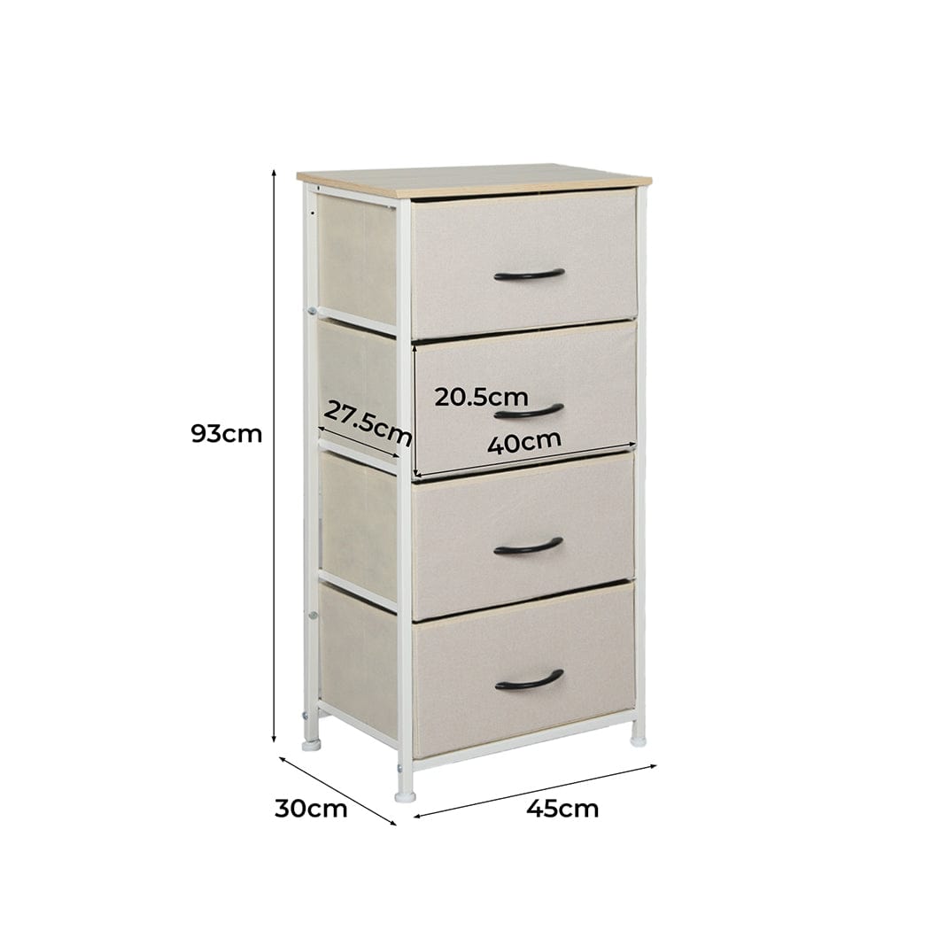 Storage Cabinet Tower Chest of Drawers Dresser Tallboy 4 Drawer Beige