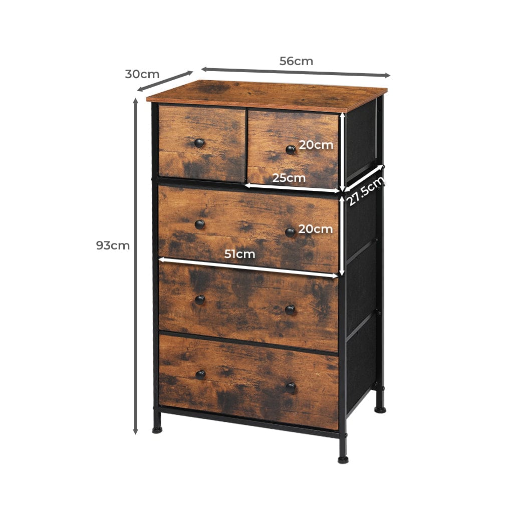 Storage Cabinet Tower Chest of Drawers Dresser Tallboy Drawer Retro