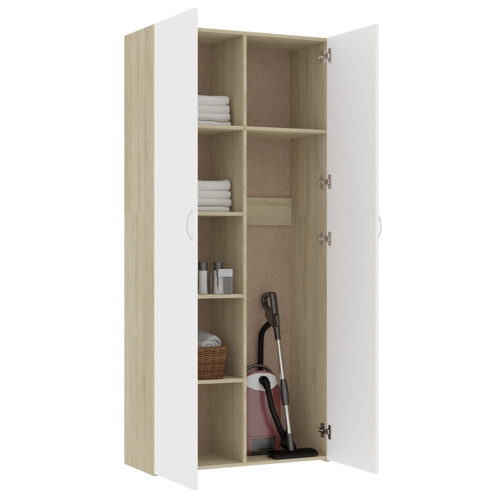 Storage Cabinet White and Sonoma Oak 80x35.5x180 cm Chipboard