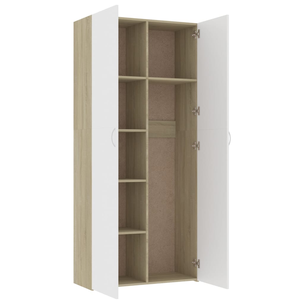 Storage Cabinet White and Sonoma Oak 80x35.5x180 cm Chipboard