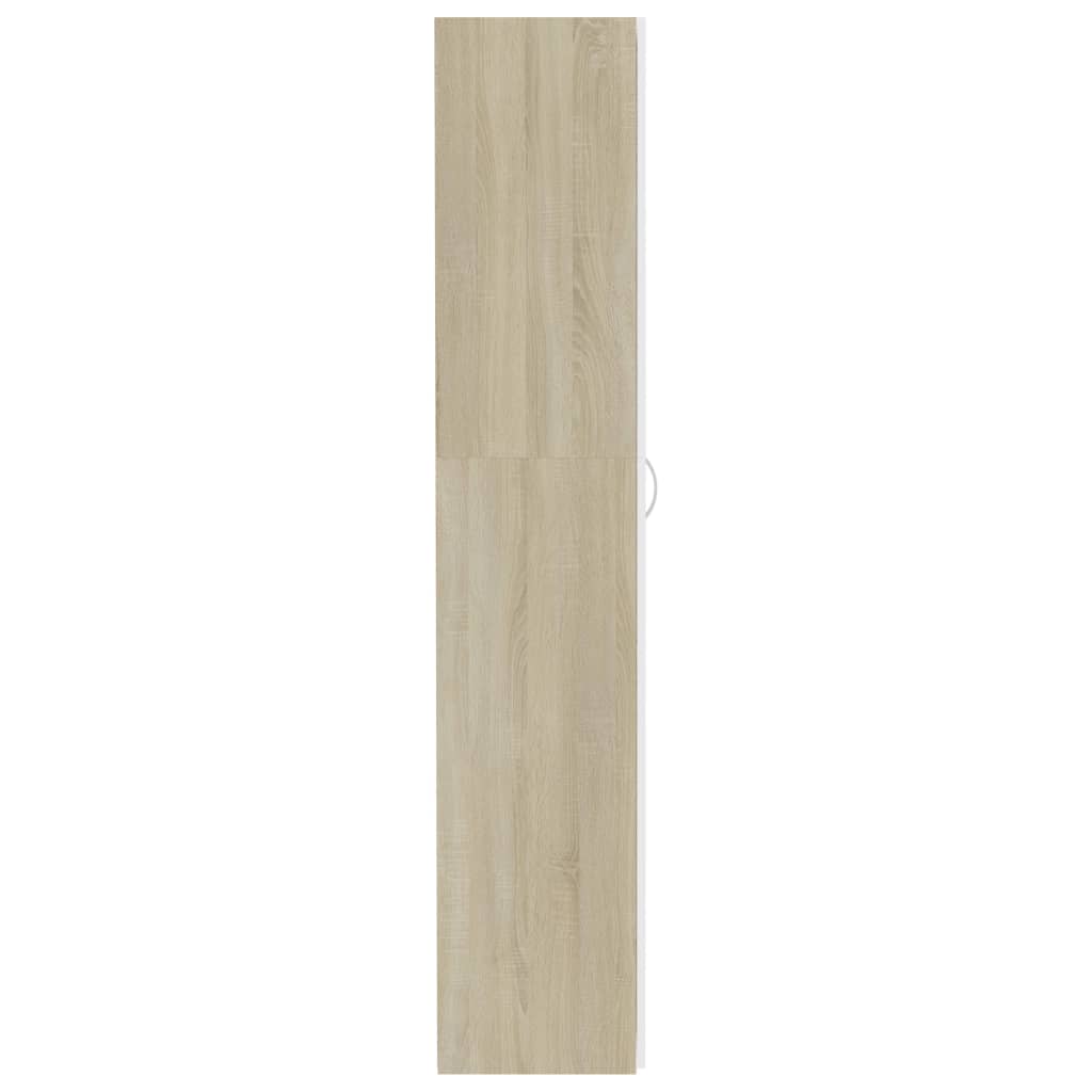 Storage Cabinet White and Sonoma Oak 80x35.5x180 cm Chipboard