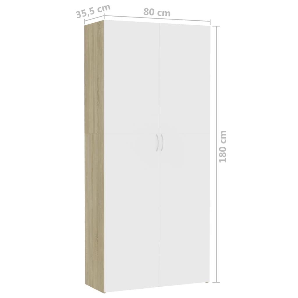 Storage Cabinet White and Sonoma Oak 80x35.5x180 cm Chipboard