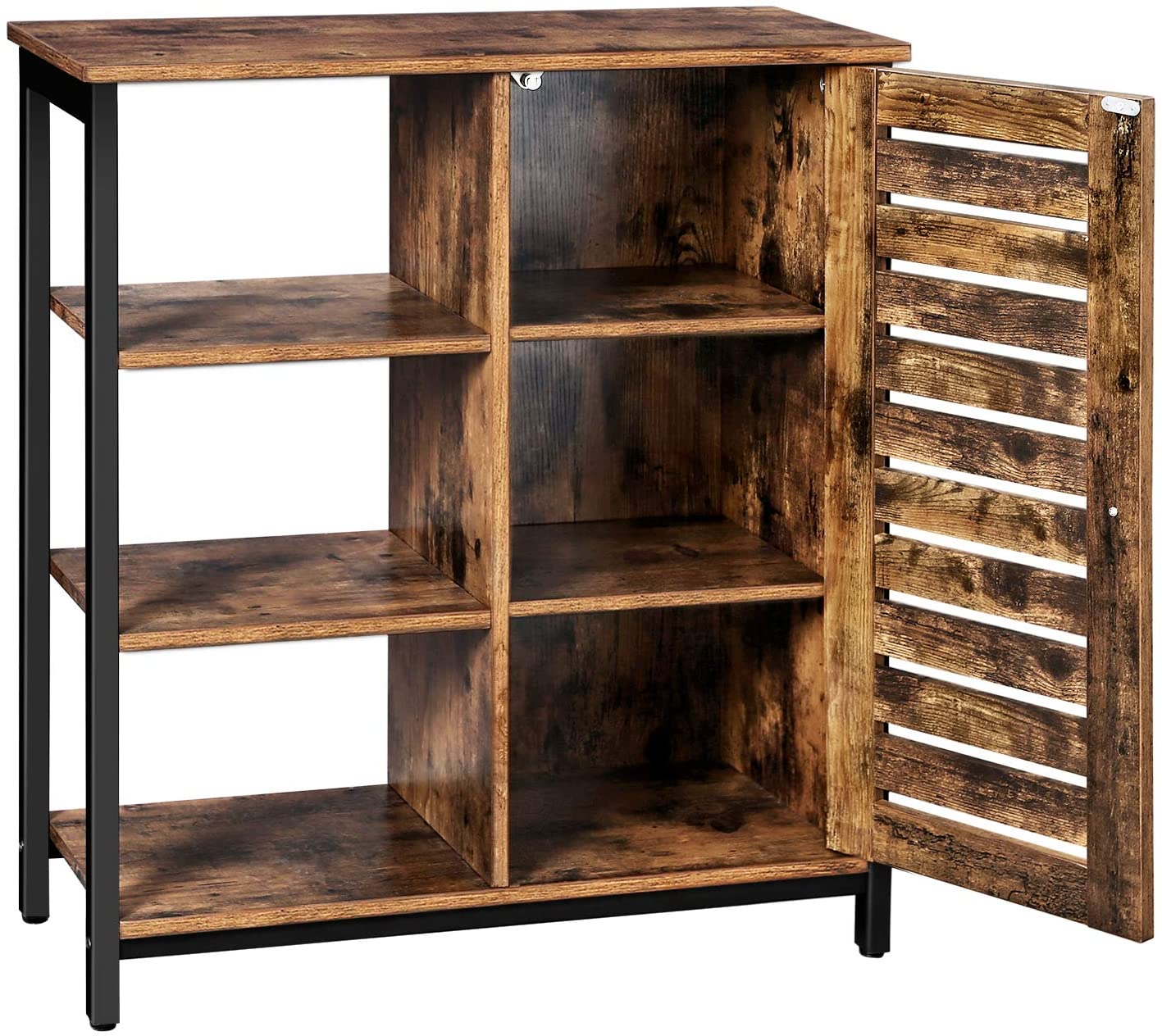 Storage Cabinet With 3 Shelves, Rustic Brown And Black
