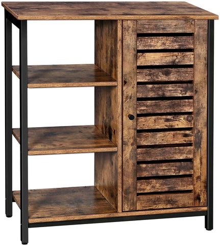 Storage Cabinet With 3 Shelves, Rustic Brown And Black