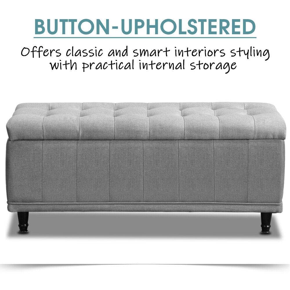 bedroom Storage Ottoman Blanket Box Fabric Large Rest Chest Toy Foot Stool Grey