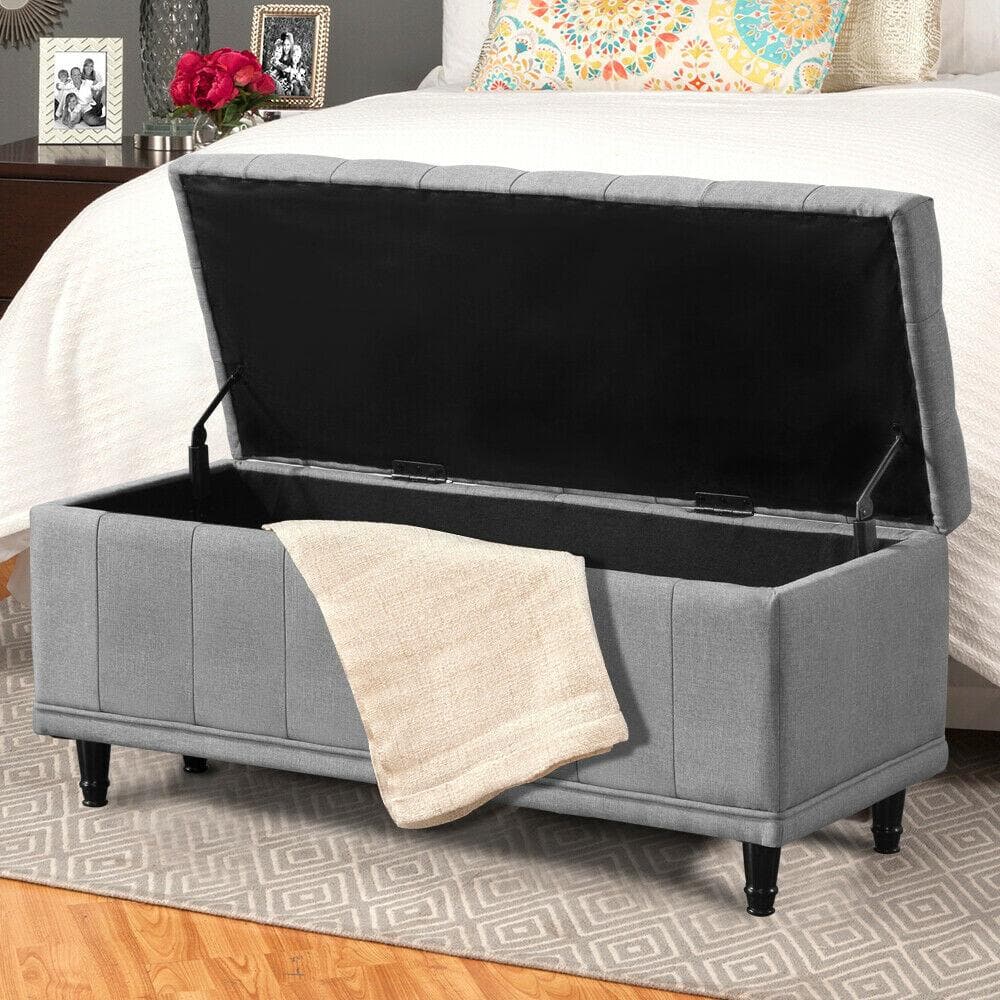 bedroom Storage Ottoman Blanket Box Fabric Large Rest Chest Toy Foot Stool Grey