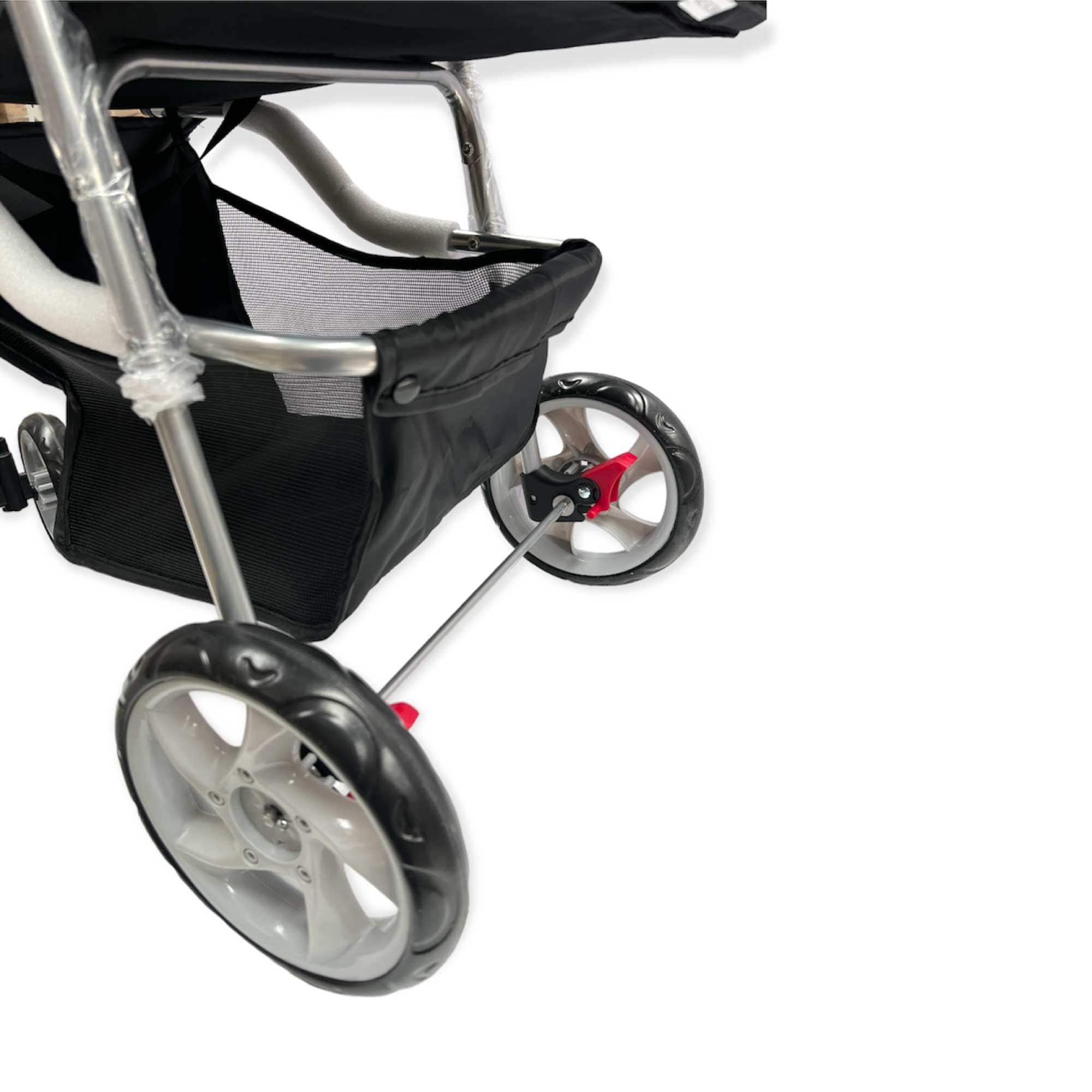 Stylish 3-Wheeled Black Pet Stroller Pram for Dogs or Cats - Folding Travel Buggy Pushchair